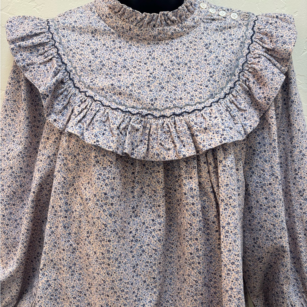 Doen Raina Ruffle Floral Yoke Blouse - Cream/Blue - Picture 6 of 12